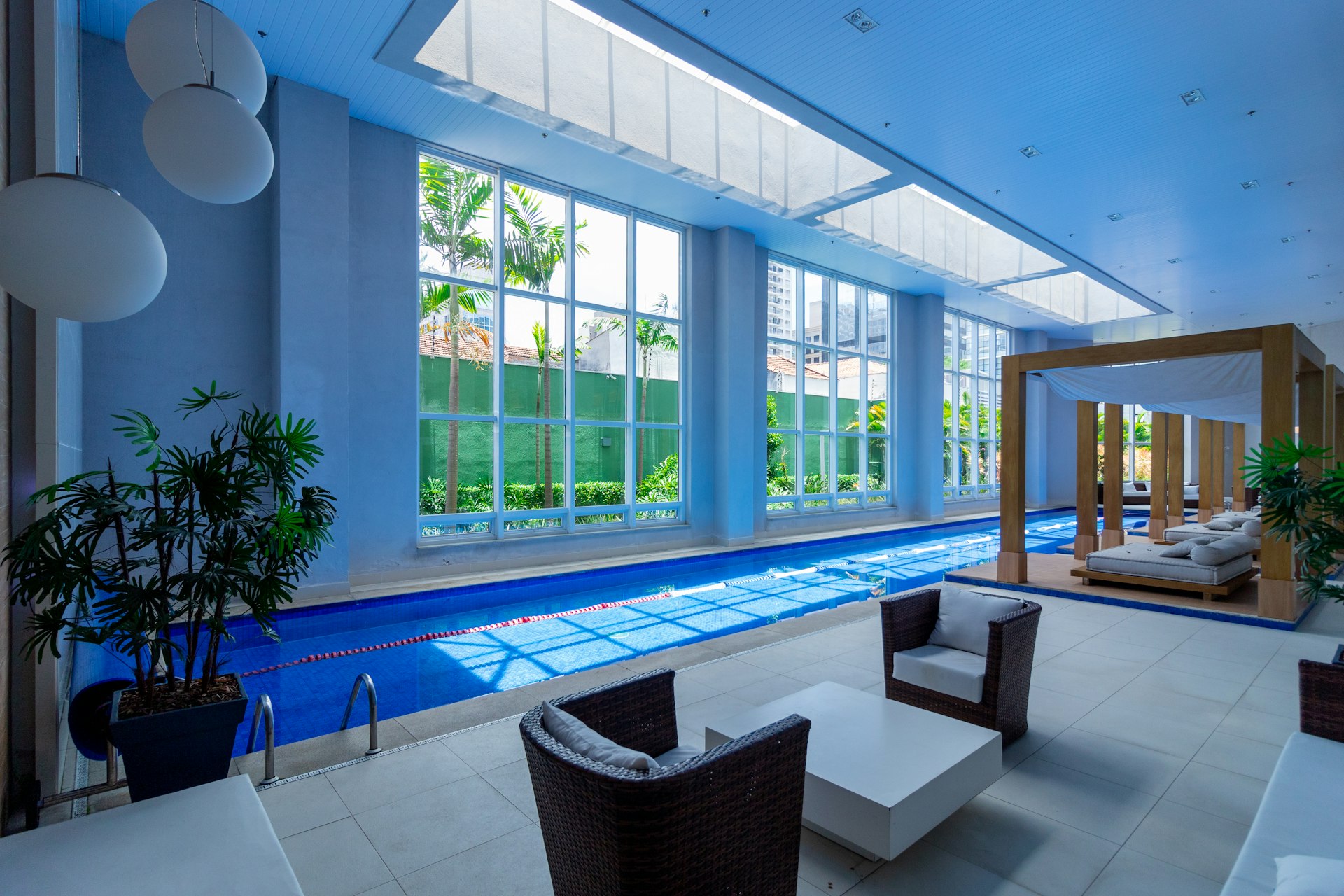 a living room with a pool in the middle of it